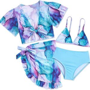 4 Piece Swim Set Girl Sz 12 Swimsuit Bikini Set